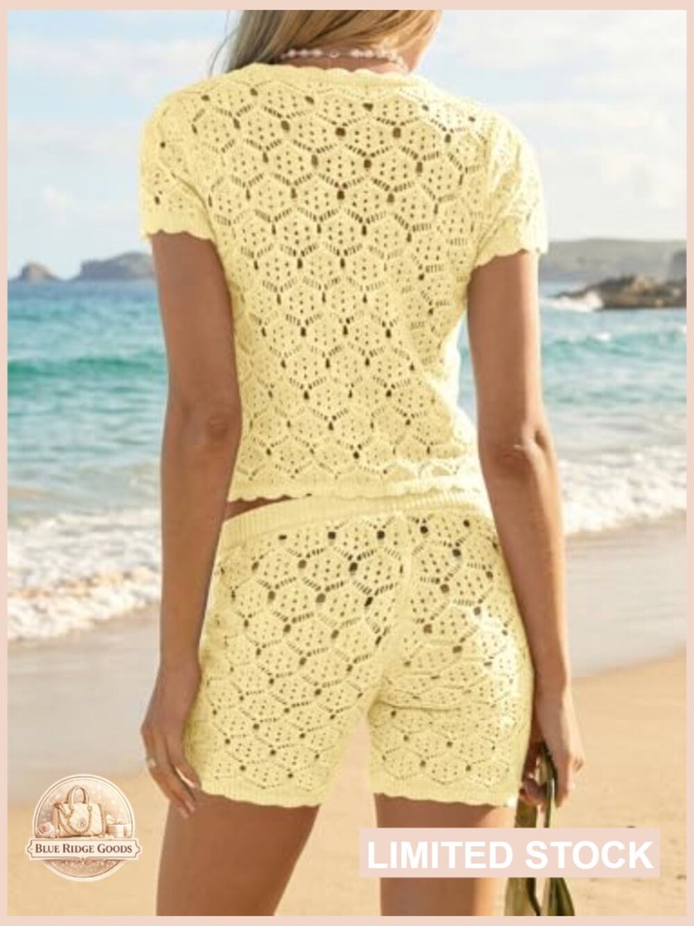 Crochet Cover Up Set Y2K Chic Beach Shorts Button Crop Top Summer Swimsuit - Picture 5 of 6